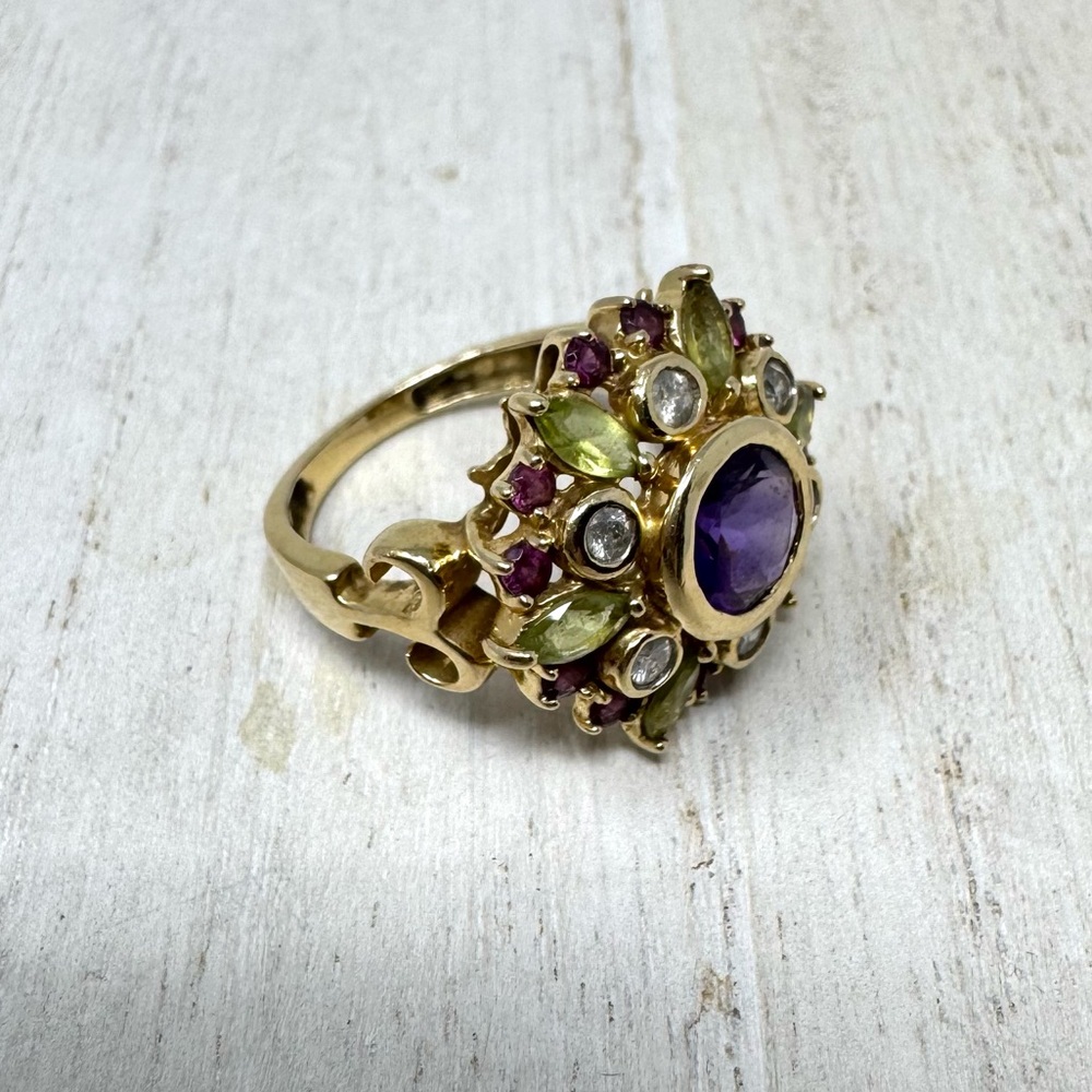 Solid 14K yellow gold gemstone ring, made in India, size ~7 - Picture 7 of 13